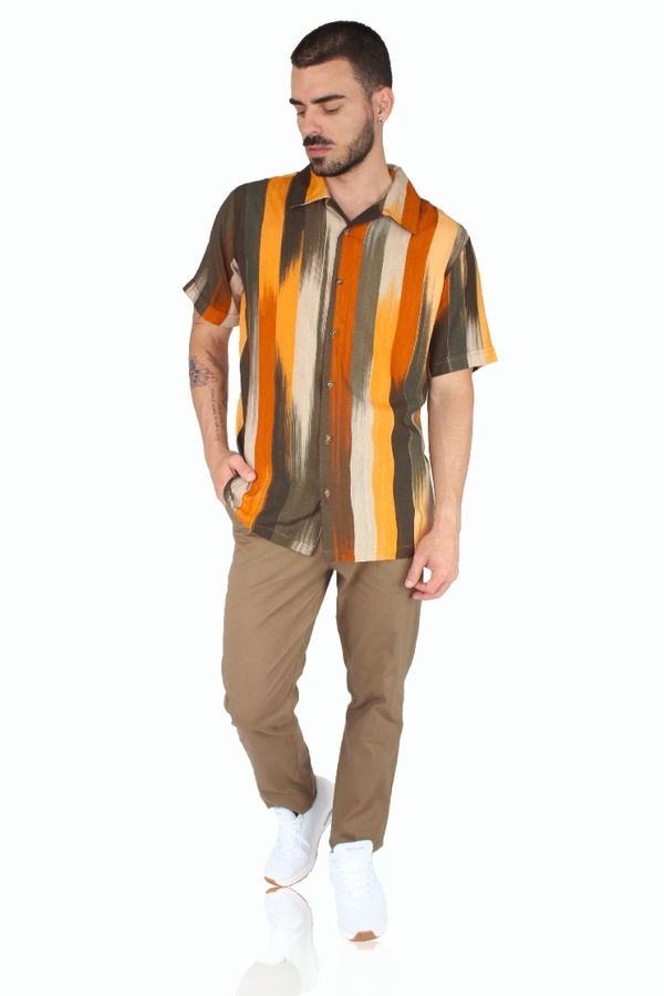 Pantalón Color Camel De Algodón Slim Fit Stretch Para Hombre